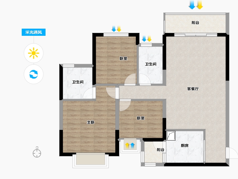 贵州省-贵阳市-恒大中央广场-93.60-户型库-采光通风