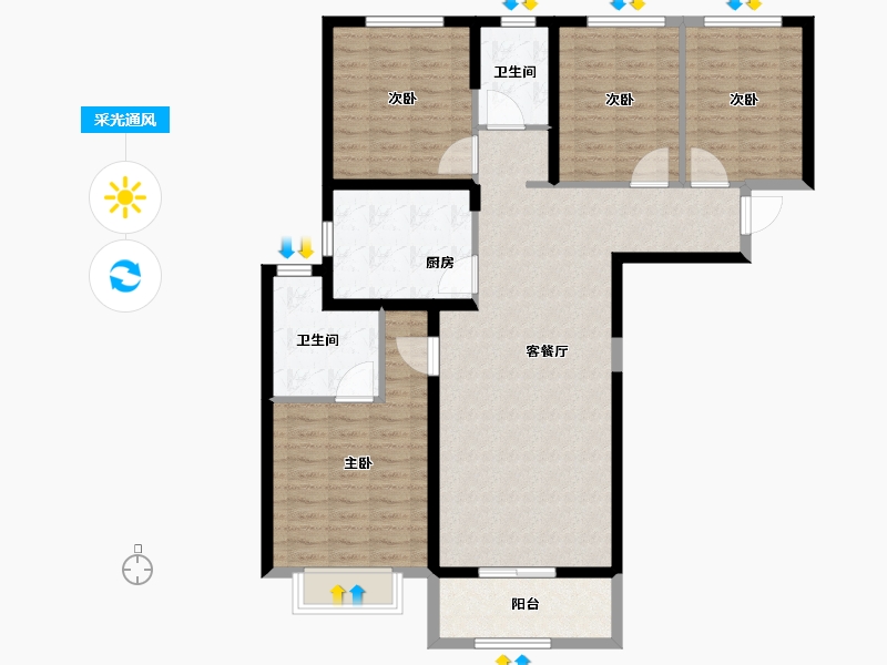 河南省-郑州市-万华城-113.03-户型库-采光通风