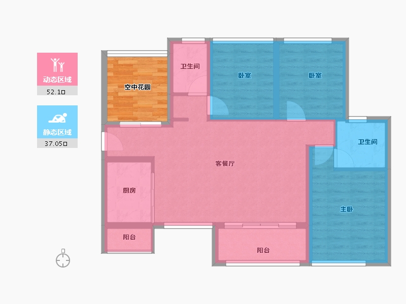 广东省-东莞市-碧桂园玫瑰臻园-86.77-户型库-动静分区