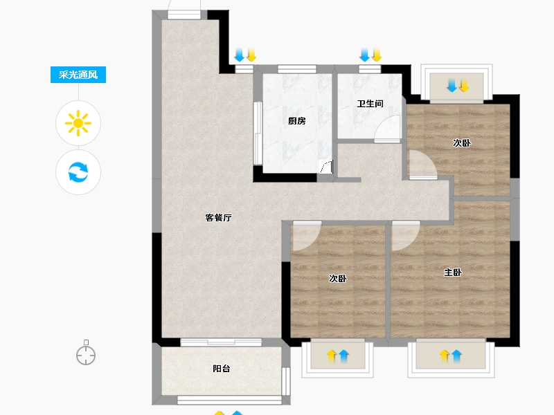 江苏省-无锡市-三巽亿达锡山清枫-71.20-户型库-采光通风