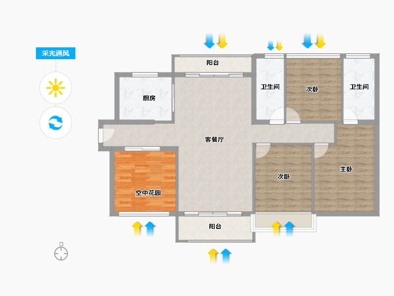 广东省-东莞市-碧桂园玫瑰臻园-115.04-户型库-采光通风