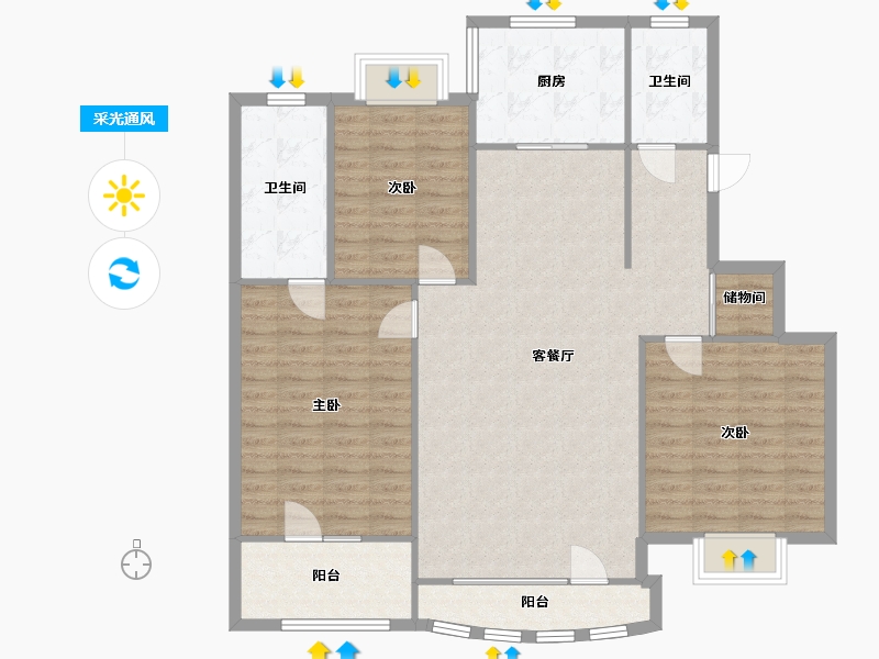 山东省-济南市-黄金时代-113.70-户型库-采光通风