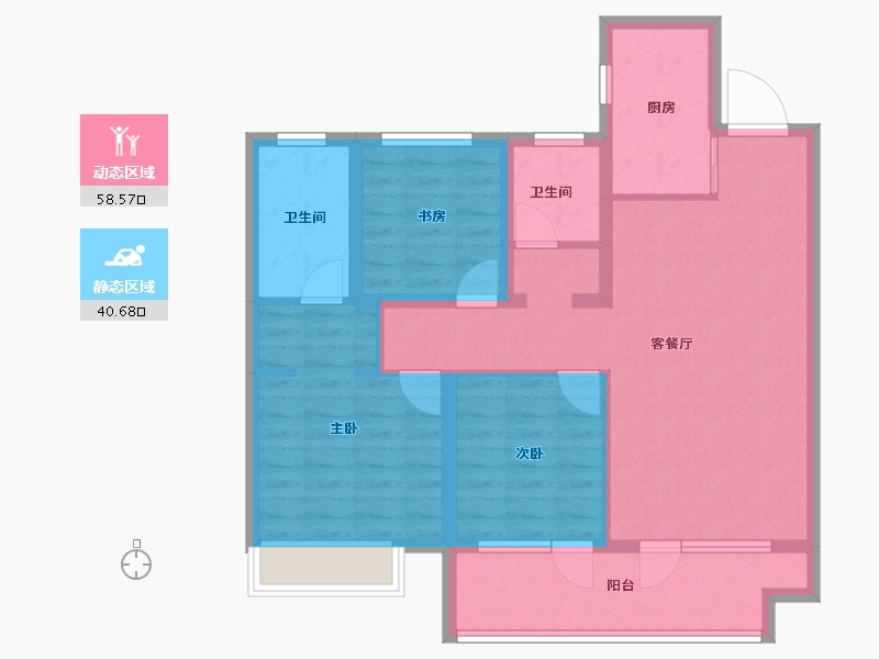 山东省-烟台市-天泰学府壹号-87.96-户型库-动静分区