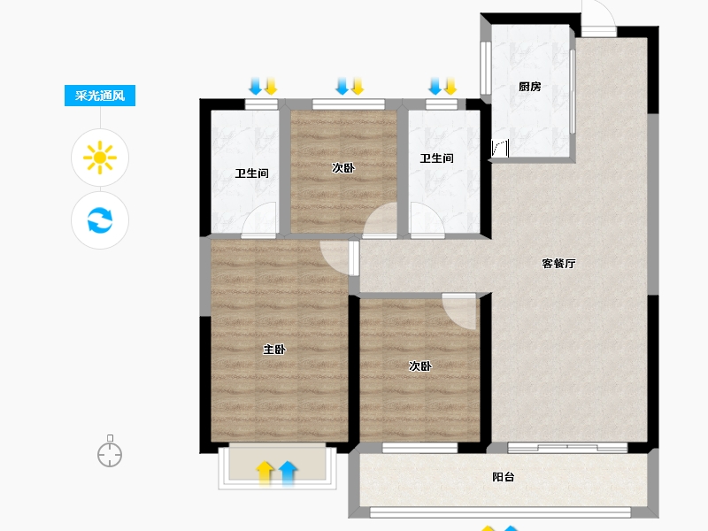 湖北省-武汉市-方岛金茂智慧科学城-86.74-户型库-采光通风