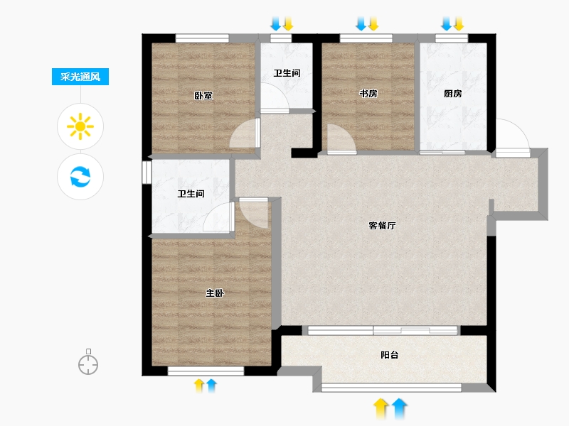 陕西省-咸阳市-绿地新都会-79.08-户型库-采光通风