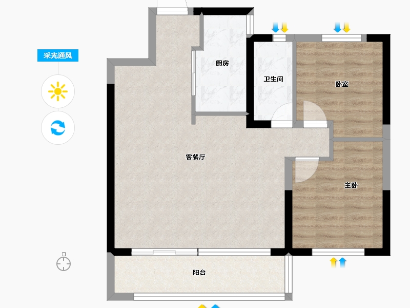 陕西省-咸阳市-绿地新都会-69.80-户型库-采光通风