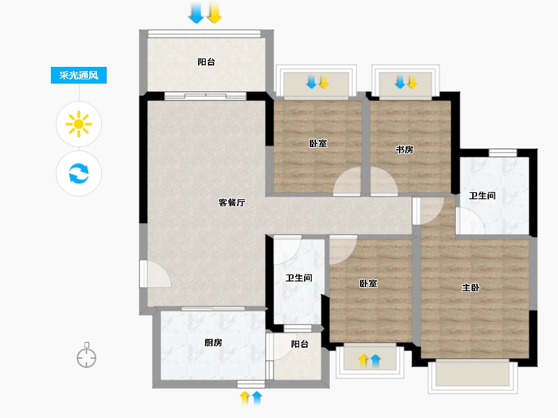 广东省-佛山市-恒大滨江华府-92.00-户型库-采光通风