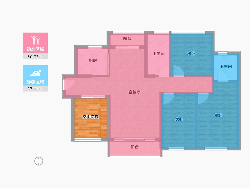 广东省-东莞市-碧桂园玫瑰臻园-86.85-户型库-动静分区