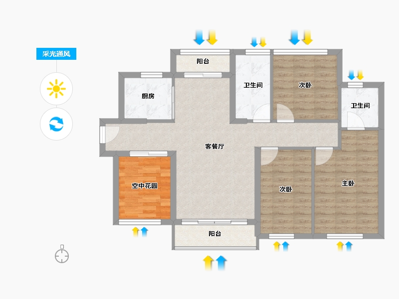 广东省-东莞市-碧桂园玫瑰臻园-86.85-户型库-采光通风