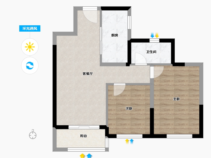 陕西省-咸阳市-绿地新都会-63.72-户型库-采光通风