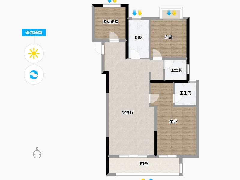 湖北省-武汉市-中粮祥云地铁小镇-90.40-户型库-采光通风