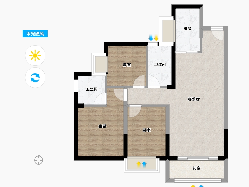 广东省-东莞市-三盈·新壹城-74.98-户型库-采光通风