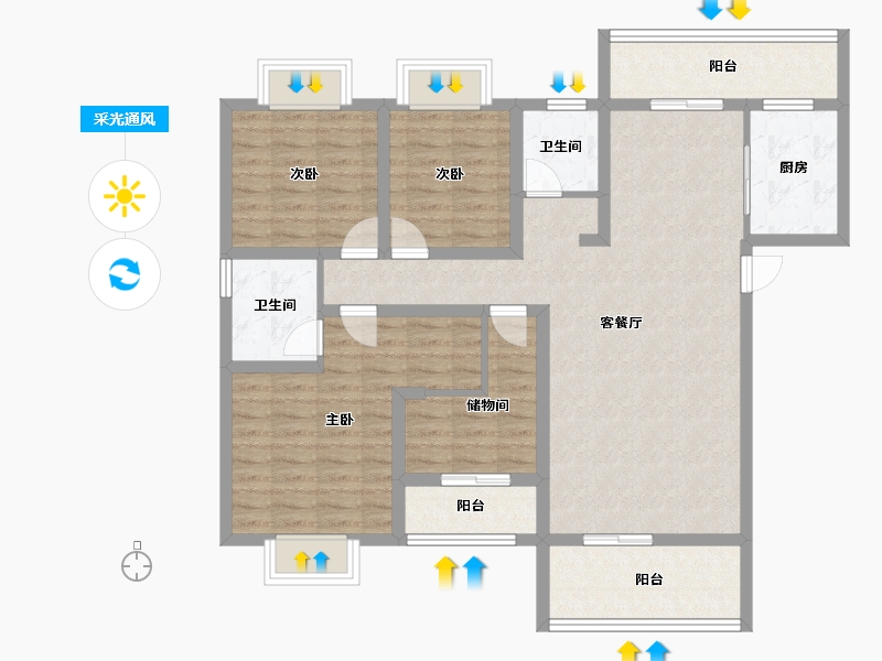 湖南省-长沙市-旭辉·汇樾城-110.86-户型库-采光通风