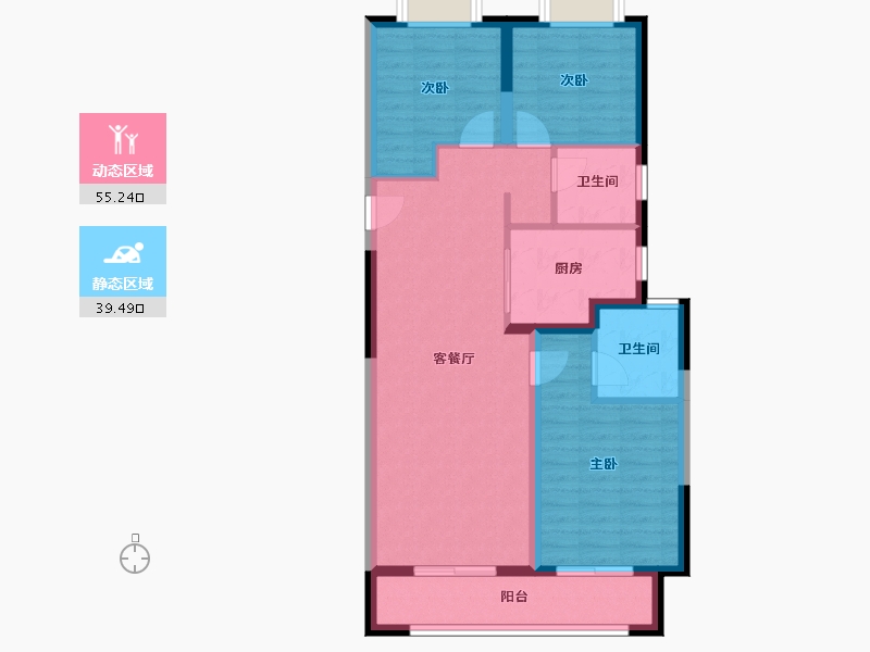 湖北省-武汉市-龙湖楚世家景粼天序-85.01-户型库-动静分区