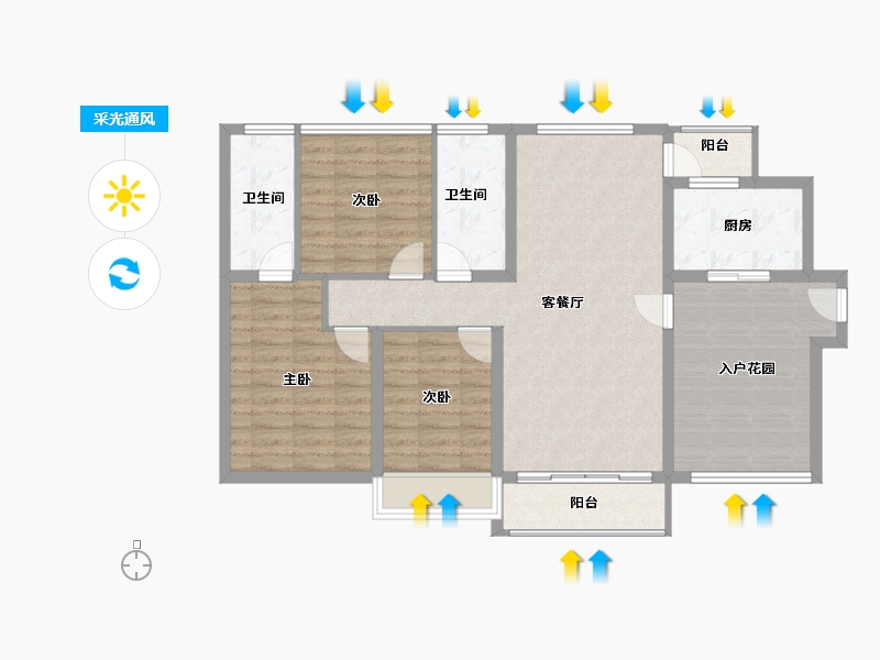 广东省-东莞市-碧桂园玫瑰臻园-101.25-户型库-采光通风