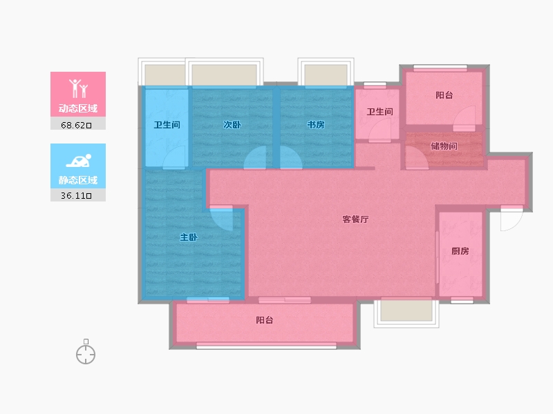 湖南省-长沙市-金科景朝集美星宸-93.67-户型库-动静分区