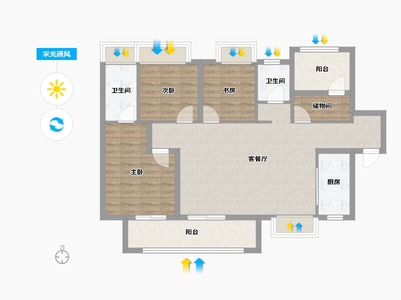 湖南省-长沙市-金科景朝集美星宸-93.67-户型库-采光通风