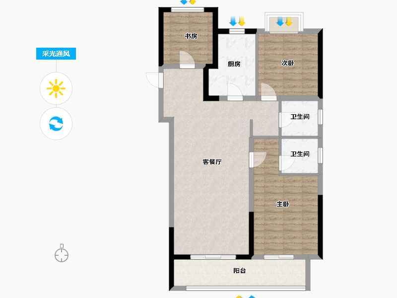 湖北省-武汉市-中粮祥云地铁小镇-93.60-户型库-采光通风