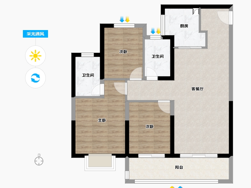 江苏省-无锡市-彰泰融创春岸雅筑-84.01-户型库-采光通风