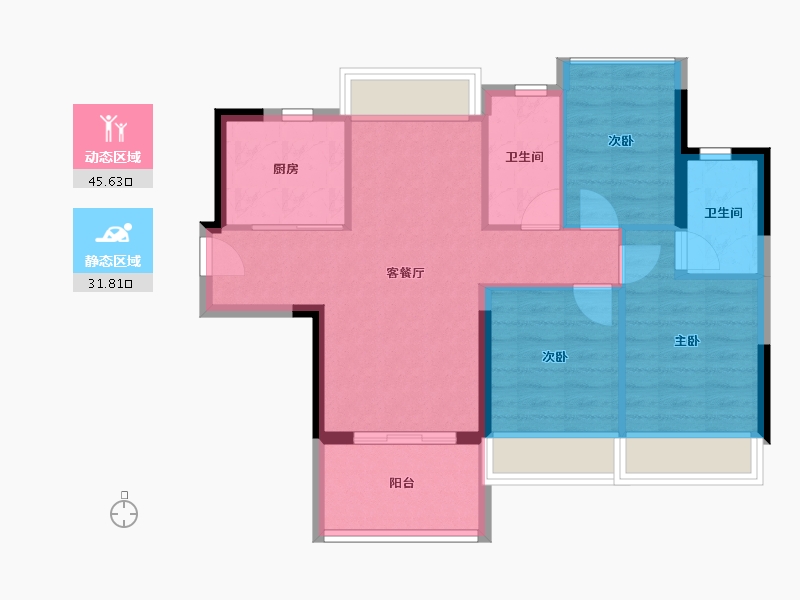 广东省-东莞市-卓越华堂卓著天城·辰光-69.43-户型库-动静分区