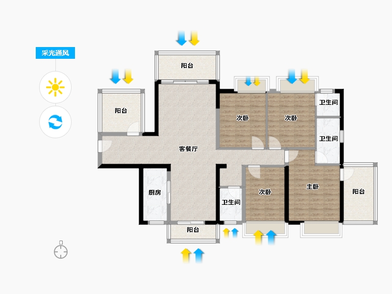 广西壮族自治区-南宁市-冠利幸福苑-120.00-户型库-采光通风