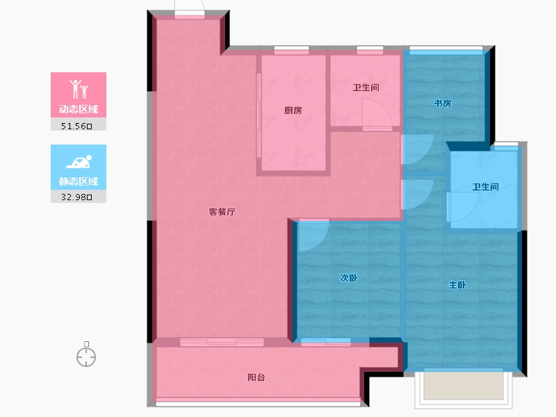 湖北省-武汉市-中粮祥云地铁小镇-76.00-户型库-动静分区