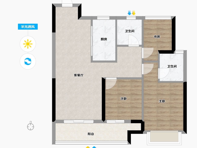 湖北省-武汉市-中粮祥云地铁小镇-76.00-户型库-采光通风