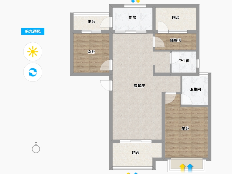 湖南省-长沙市-旭辉·汇樾城-88.79-户型库-采光通风