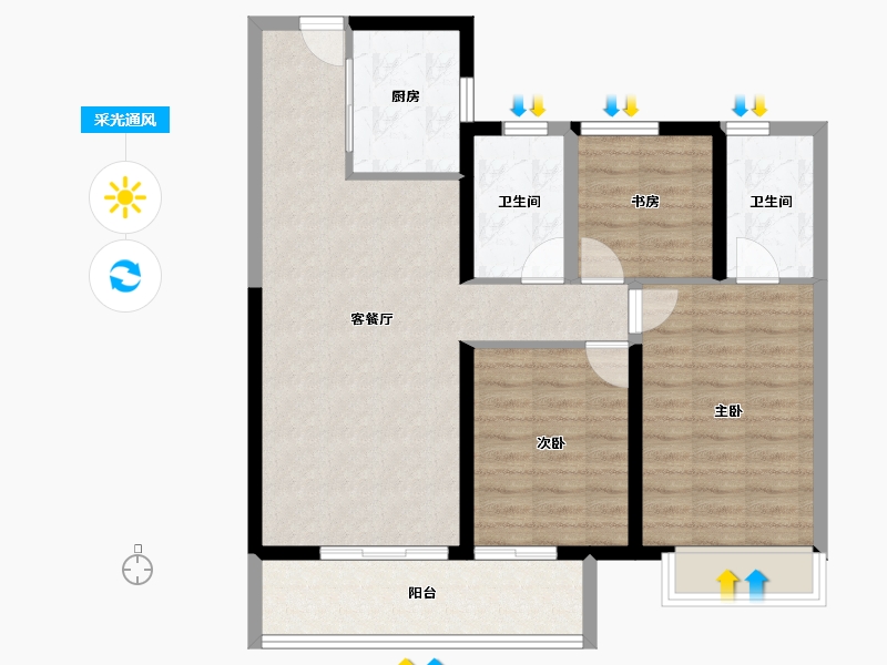 湖南省-长沙市-环球融创会展上东区-87.30-户型库-采光通风