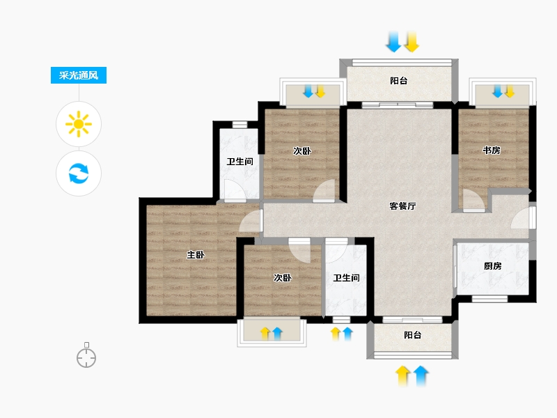 广东省-东莞市-三盈·新壹城-90.95-户型库-采光通风