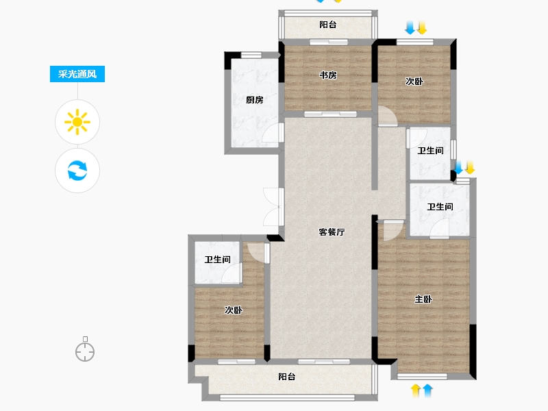 湖北省-武汉市-五矿万境水岸-127.20-户型库-采光通风