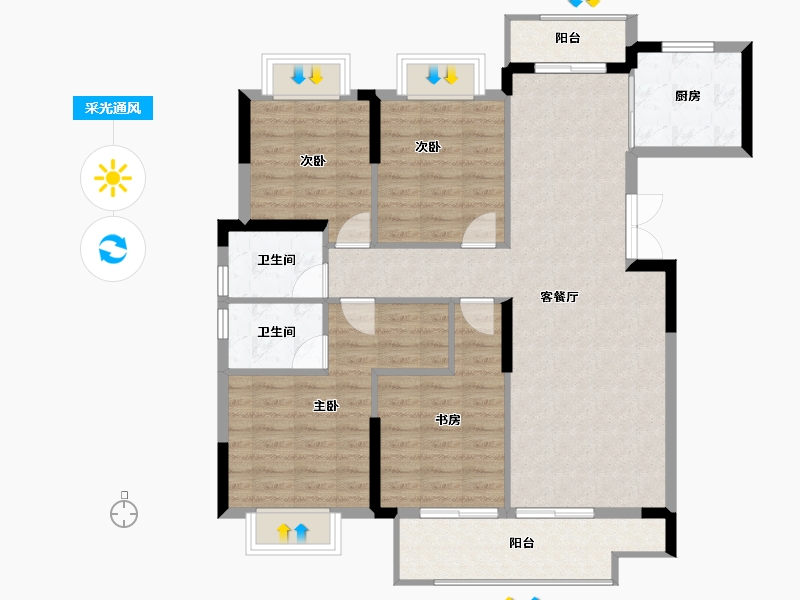 湖北省-武汉市-融侨方圆-104.93-户型库-采光通风