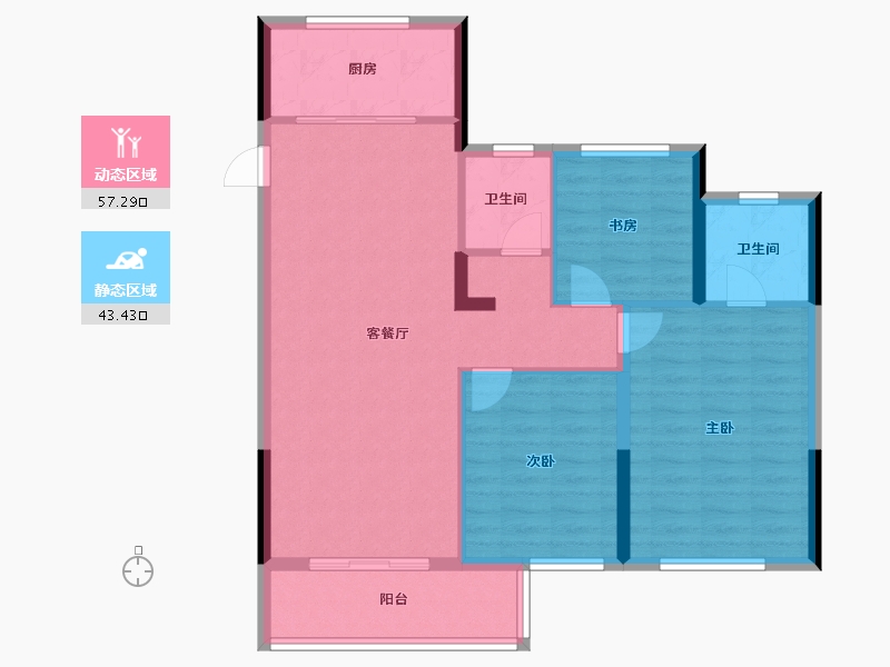 浙江省-宁波市-海风四季-91.20-户型库-动静分区