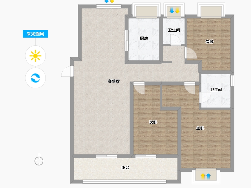 湖北省-武汉市-绿城金地凤起听澜-113.70-户型库-采光通风