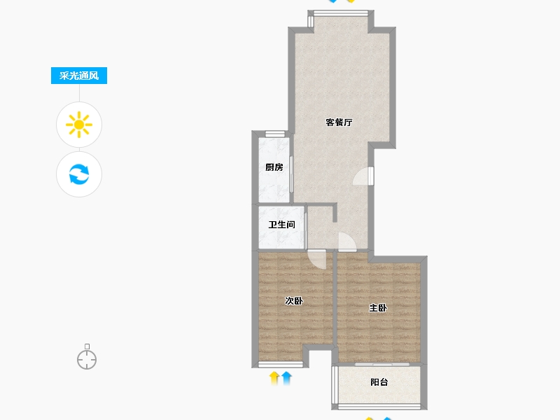 江苏省-南京市-辰龙绿苑东苑-69.37-户型库-采光通风