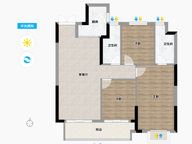 湖北省-武汉市-融侨方圆-86.48-户型库-采光通风