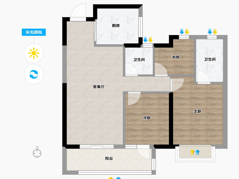 湖北省-武汉市-景瑞清能江南悦-73.71-户型库-采光通风