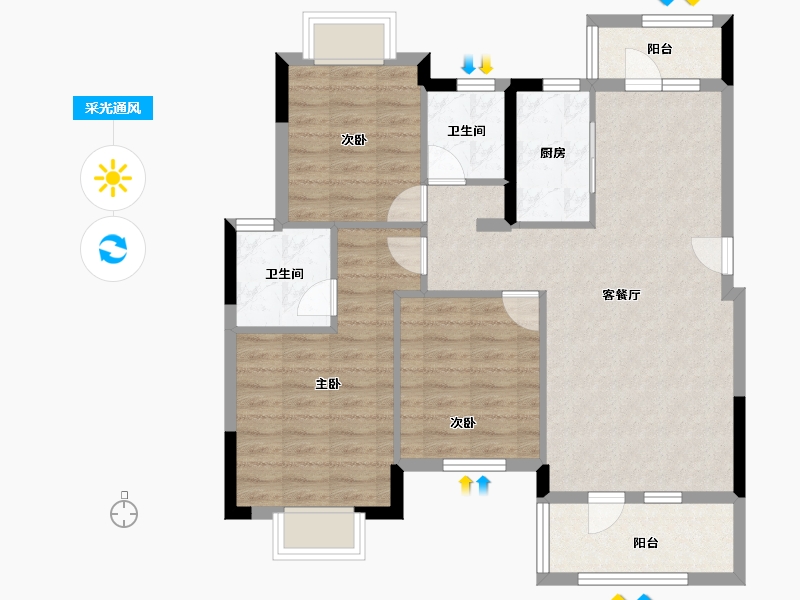 湖北省-武汉市-平安御苑-86.40-户型库-采光通风