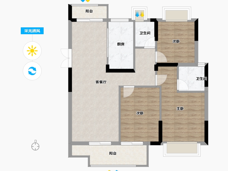 湖北省-武汉市-融侨方圆-88.48-户型库-采光通风