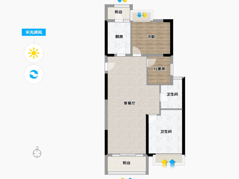 广东省-珠海市-九洲(保利天和）-83.06-户型库-采光通风