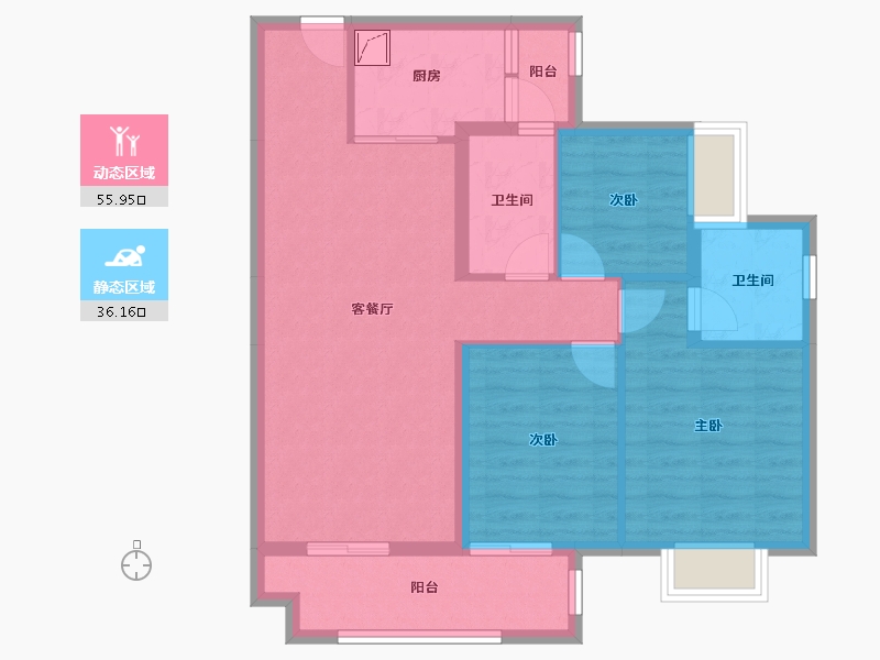 湖南省-长沙市-宁乡美的城-81.96-户型库-动静分区