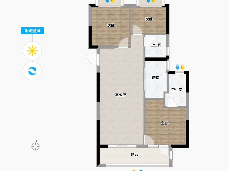 湖北省-武汉市-景瑞清能江南悦-76.90-户型库-采光通风