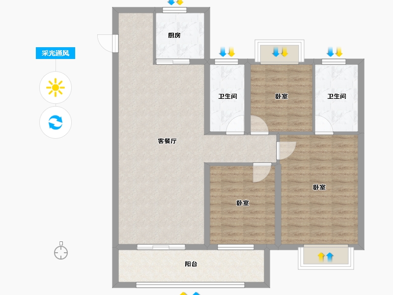 湖北省-武汉市-佳兆业滨江新城-93.67-户型库-采光通风