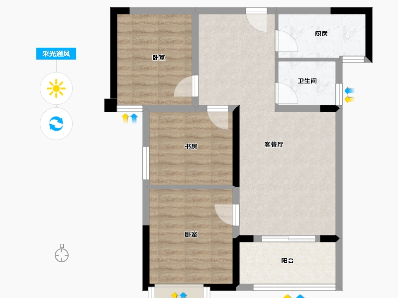 湖北省-武汉市-中建御景星城-69.98-户型库-采光通风