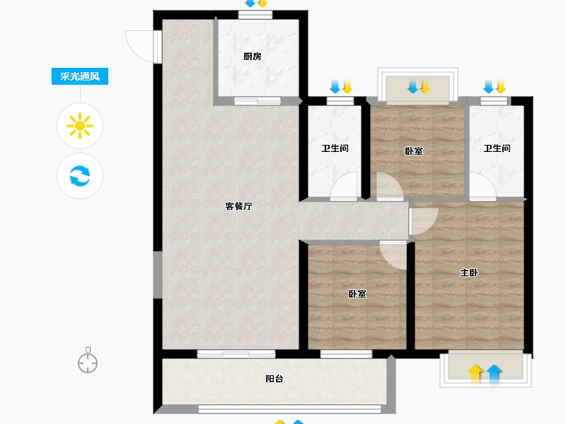 湖北省-武汉市-佳兆业滨江新城-89.71-户型库-采光通风