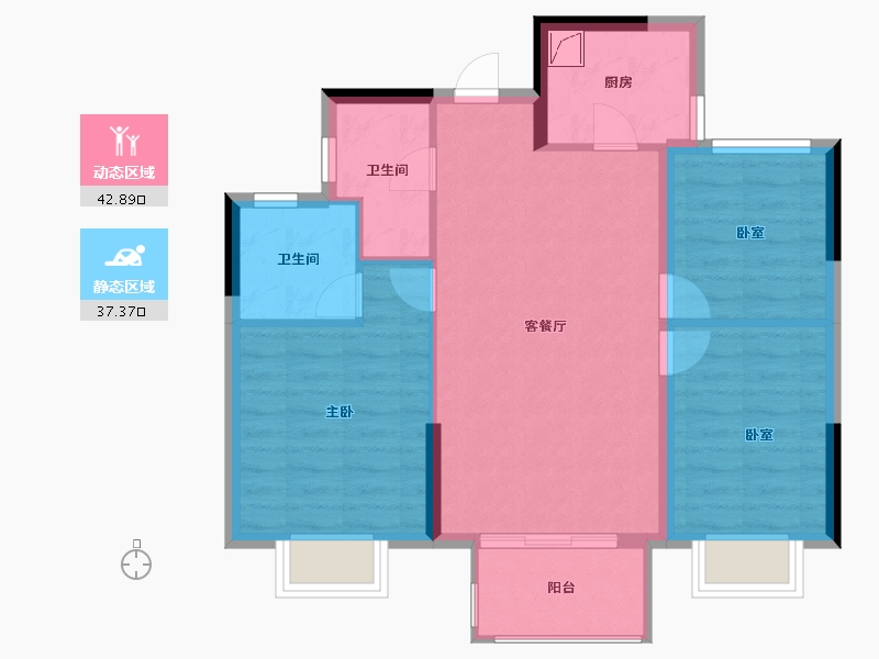 浙江省-宁波市-美的海畔云城-72.00-户型库-动静分区