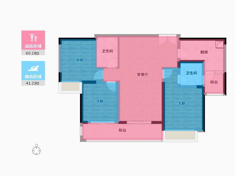 重庆-重庆市-江北嘴·公园里-95.00-户型库-动静分区