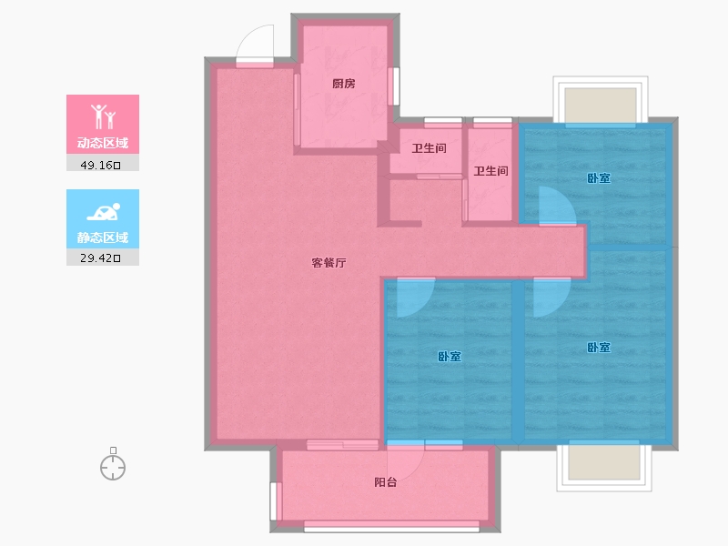 湖北省-武汉市-北辰金地漾时代-69.98-户型库-动静分区