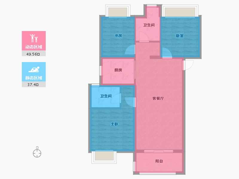 湖北省-武汉市-北辰金地漾时代-77.72-户型库-动静分区