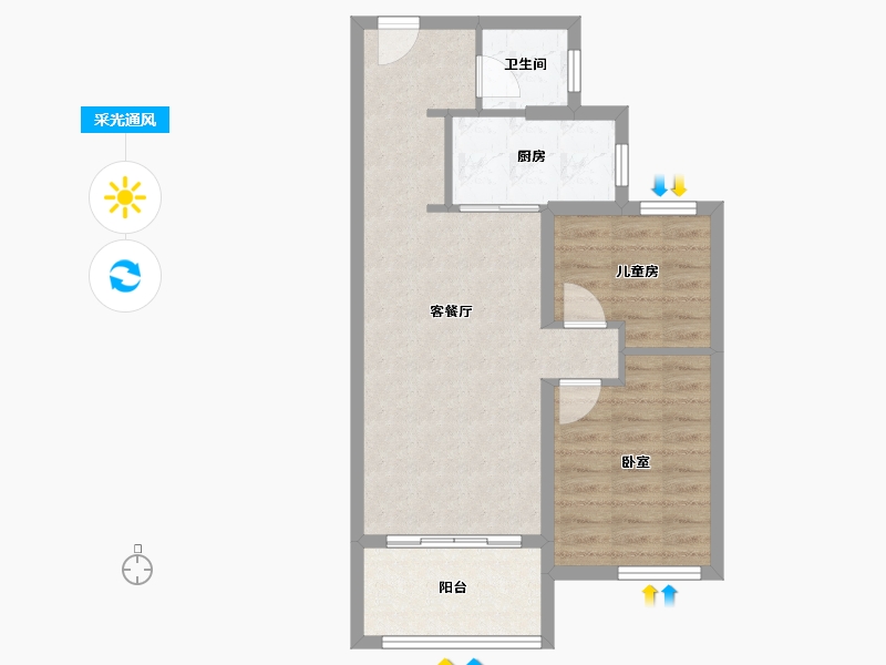 湖北省-武汉市-北辰金地漾时代-60.27-户型库-采光通风